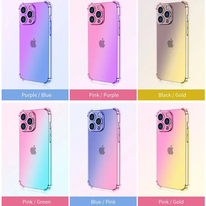 Gradient Airbag TPU Case For iPhone 16 16e 15 Pro Max 14 Plus 13 12 Mini 11 XR XS Max SE Cover Shockproof Fundas Coque Shell
