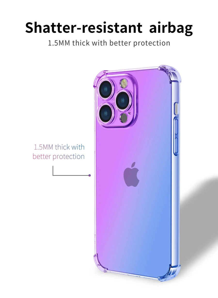 Gradient Airbag TPU Case For iPhone 16 16e 15 Pro Max 14 Plus 13 12 Mini 11 XR XS Max SE Cover Shockproof Fundas Coque Shell