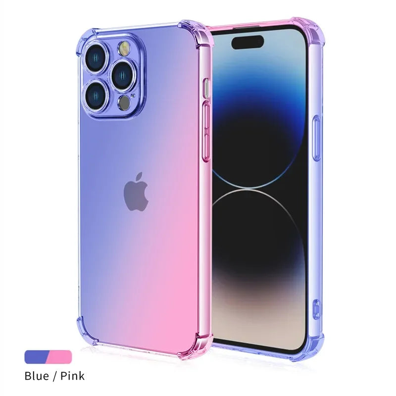 Gradient Airbag TPU Case For iPhone 16 16e 15 Pro Max 14 Plus 13 12 Mini 11 XR XS Max SE Cover Shockproof Fundas Coque Shell