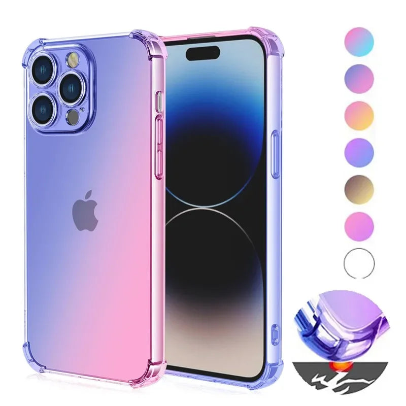 Gradient Airbag TPU Case For iPhone 16 16e 15 Pro Max 14 Plus 13 12 Mini 11 XR XS Max SE Cover Shockproof Fundas Coque Shell