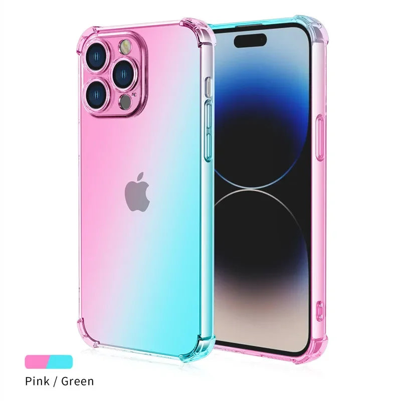 Gradient Airbag TPU Case For iPhone 16 16e 15 Pro Max 14 Plus 13 12 Mini 11 XR XS Max SE Cover Shockproof Fundas Coque Shell
