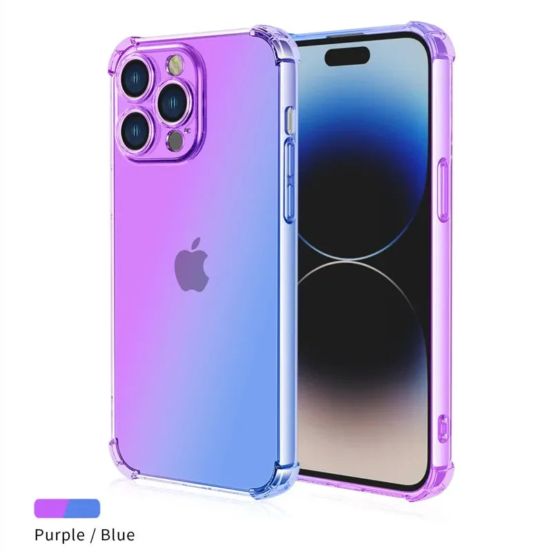 Gradient Airbag TPU Case For iPhone 16 16e 15 Pro Max 14 Plus 13 12 Mini 11 XR XS Max SE Cover Shockproof Fundas Coque Shell