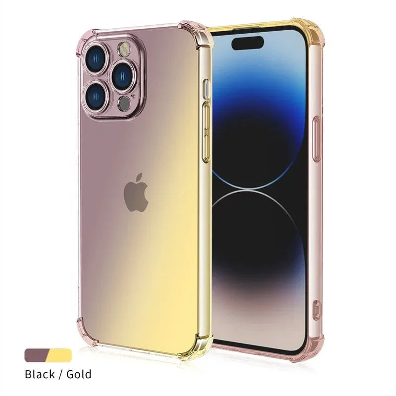 Gradient Airbag TPU Case For iPhone 16 16e 15 Pro Max 14 Plus 13 12 Mini 11 XR XS Max SE Cover Shockproof Fundas Coque Shell