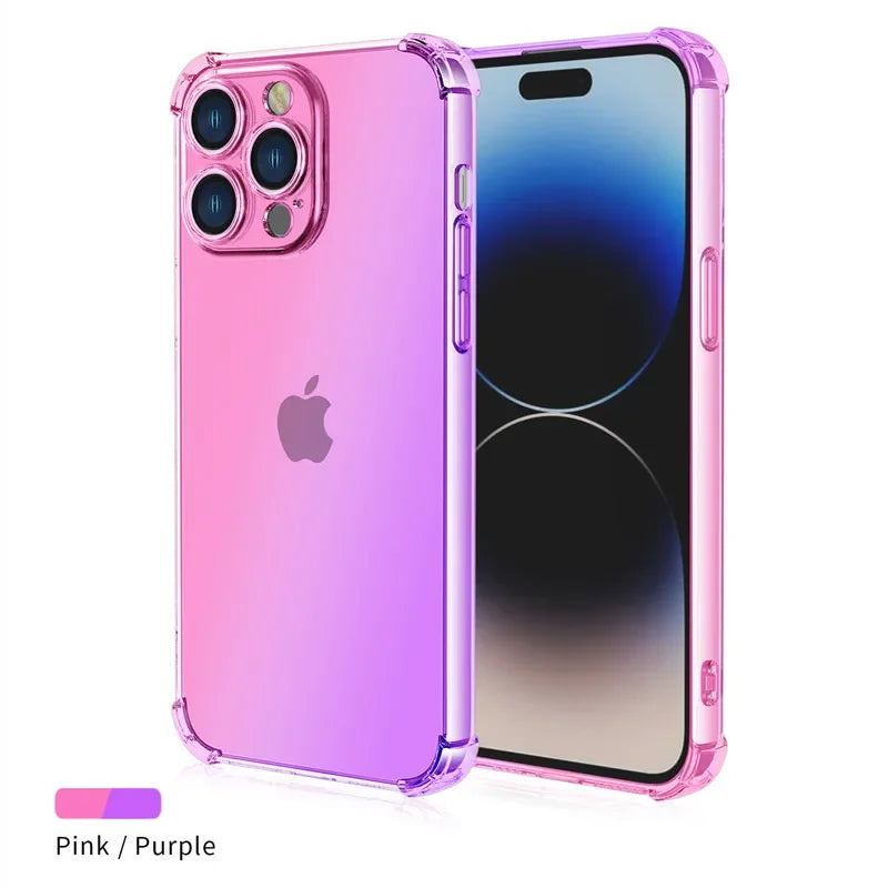 Gradient Airbag TPU Case For iPhone 16 16e 15 Pro Max 14 Plus 13 12 Mini 11 XR XS Max SE Cover Shockproof Fundas Coque Shell